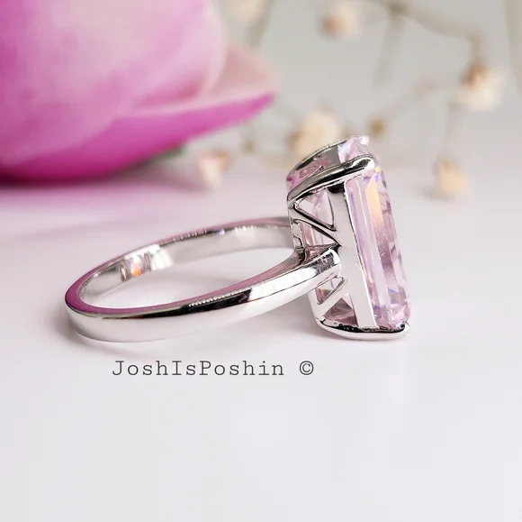 7CT Emerald cut pink diamond solitaire ring in sterling silver